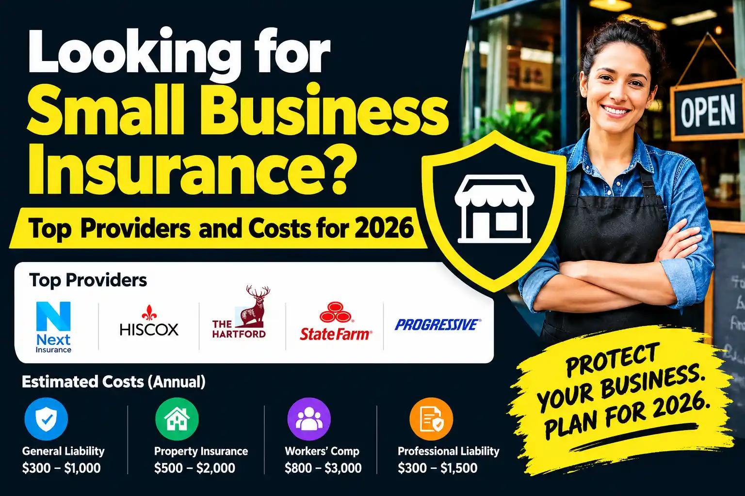 A confident small business owner standing inside her shop, representing a business protected by small business liability insurance.
